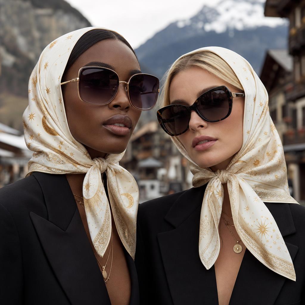 A mixed duo in the Foulard — Oracle silk scarf, Zurich.